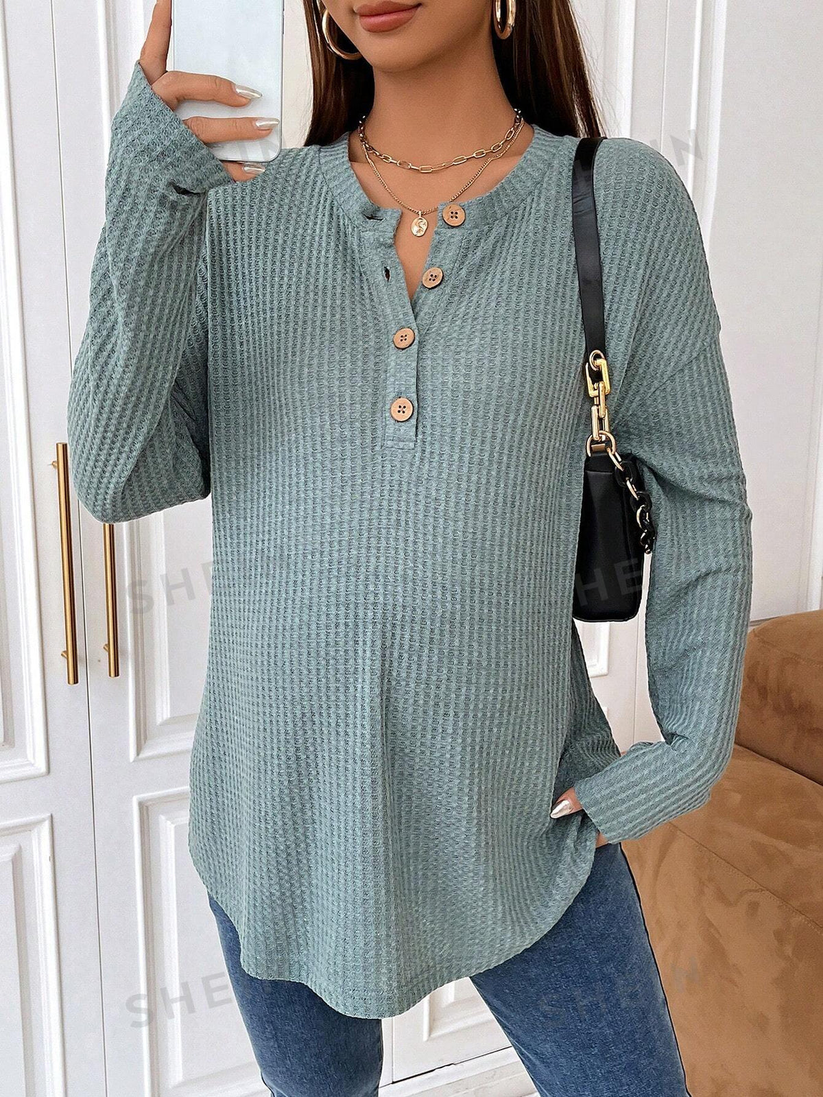 SHEIN Maternity Button Front Drop Shoulder Tee