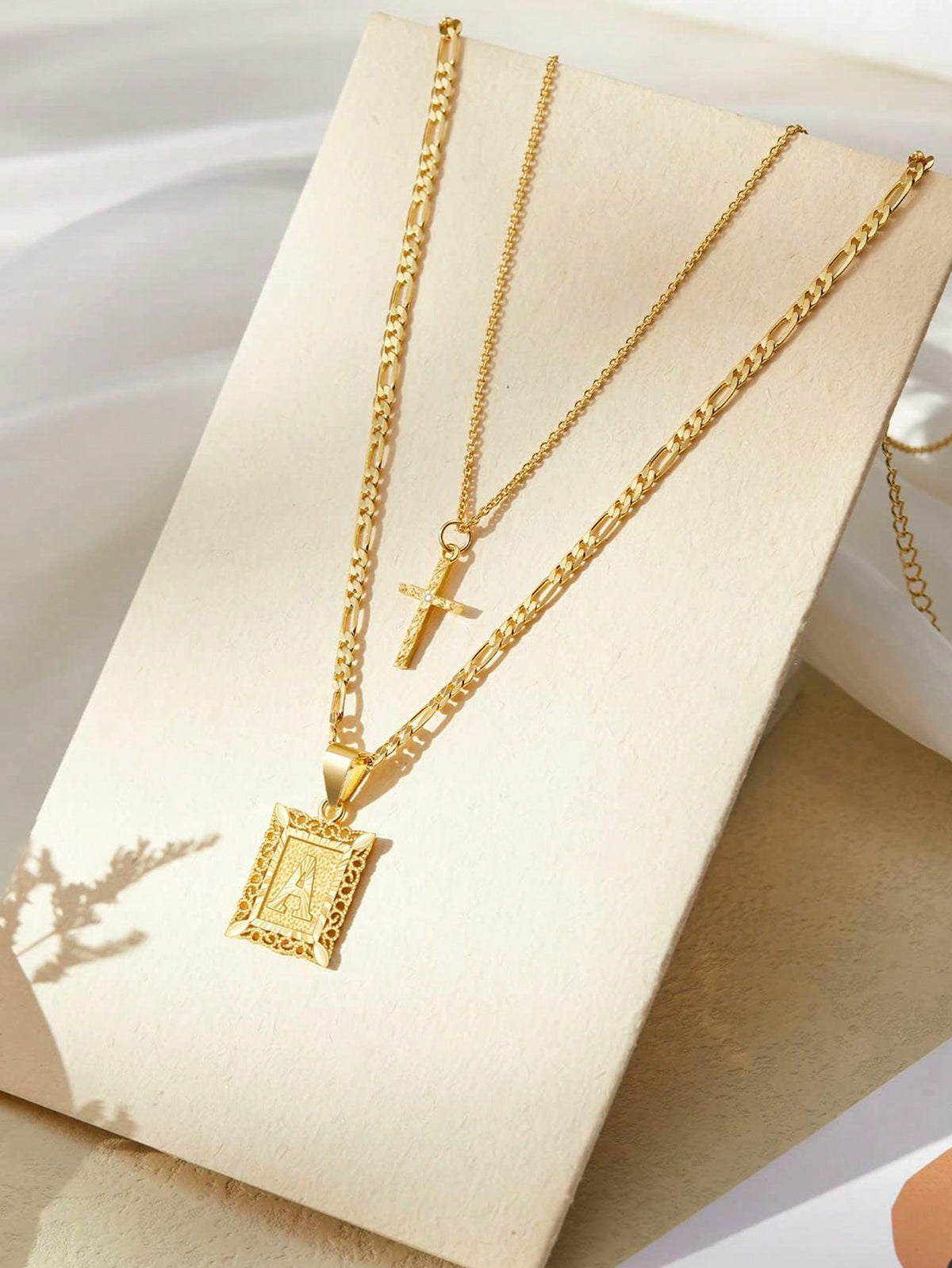 Letter Necklace Layered Initial Cross Necklace, Layering Square Letter Pendant Figaro Chain Cross Choker from A-Z Capital Jewelry for Women Girls