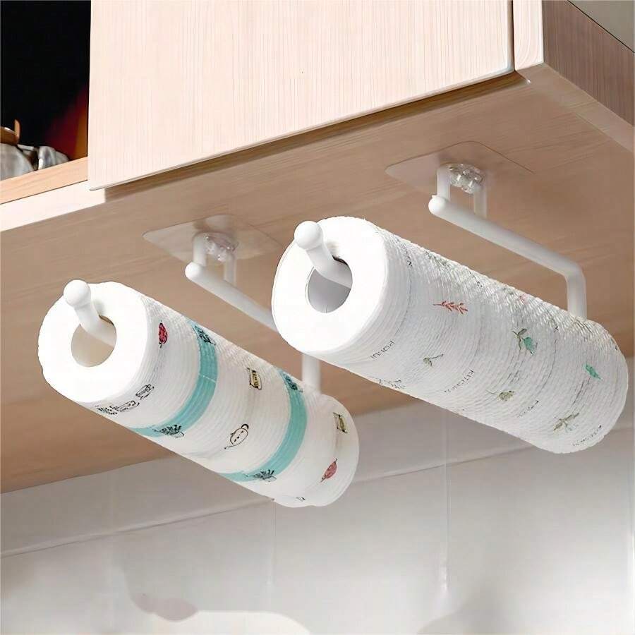 1pc Multi-functional Wall-mounted Kitchen Tissue Holder, Paper Towel Roll Rack, Cling Wrap & Rag & Towel & Toilet Paper Storage Shelf