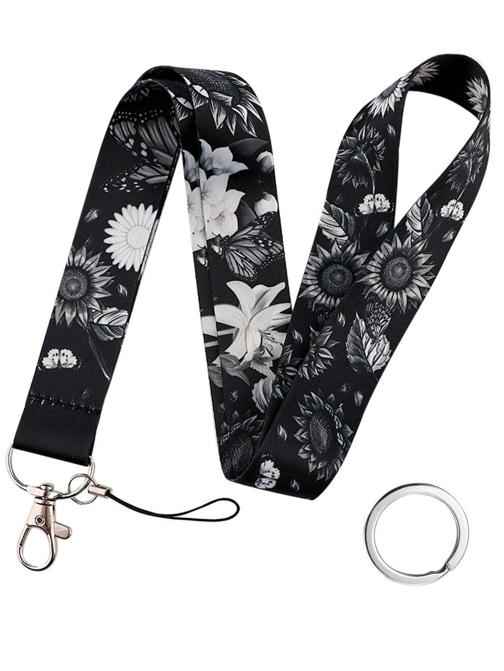 Sunflower Lily Pattern Lanyard For Keys, Keychain, Wallet, Id Holder, Cell Phone, Badge Holder, For Women, Teen Casual