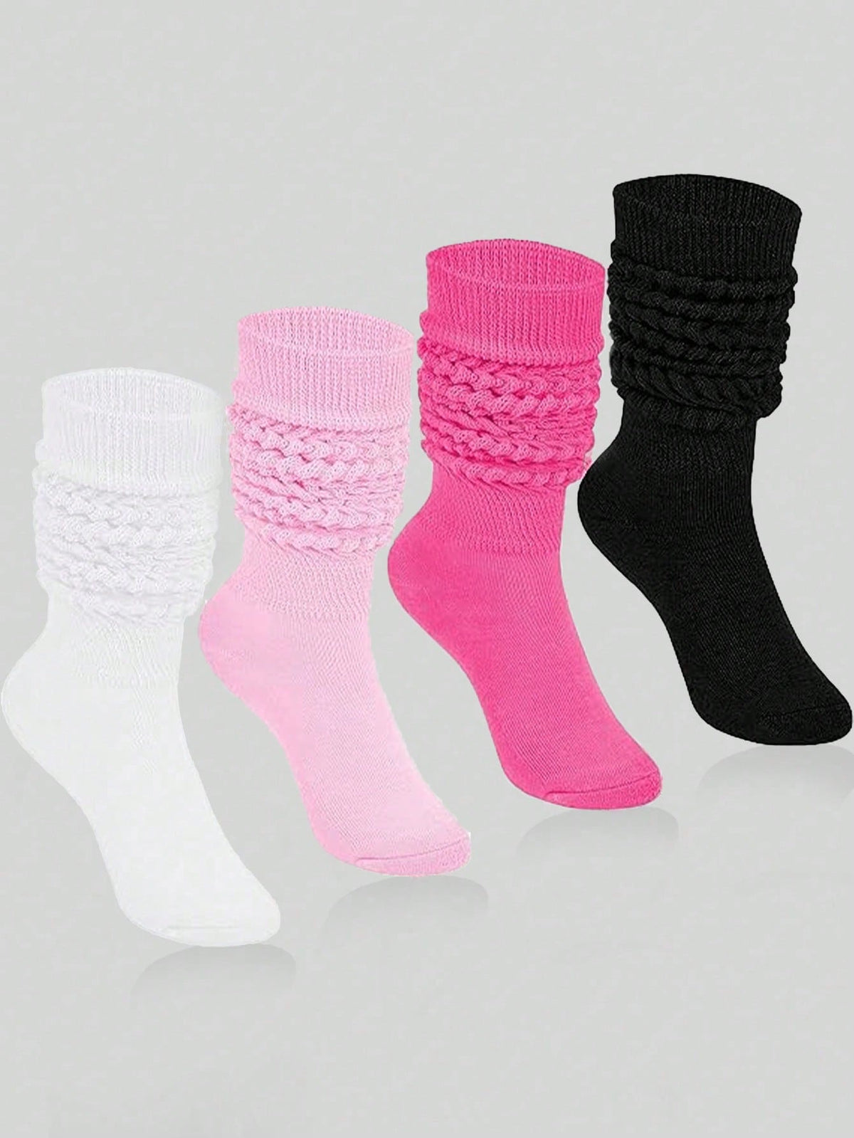 4pairs Slouch Socks Women's  Soft Knitted Boot Socks Solid Color Compression Socks Bubble Socks Crew Socks