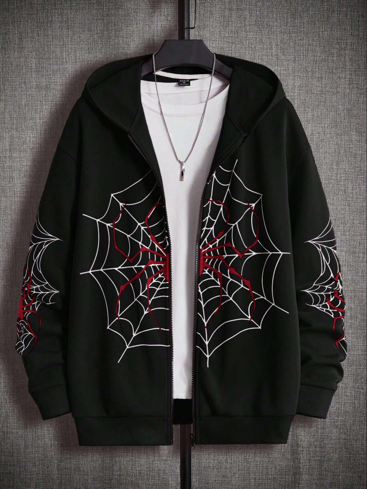 Manfinity EMRG Loose Fit Men's Spider Web Printed Zippered Hoodie Without T-Shirt