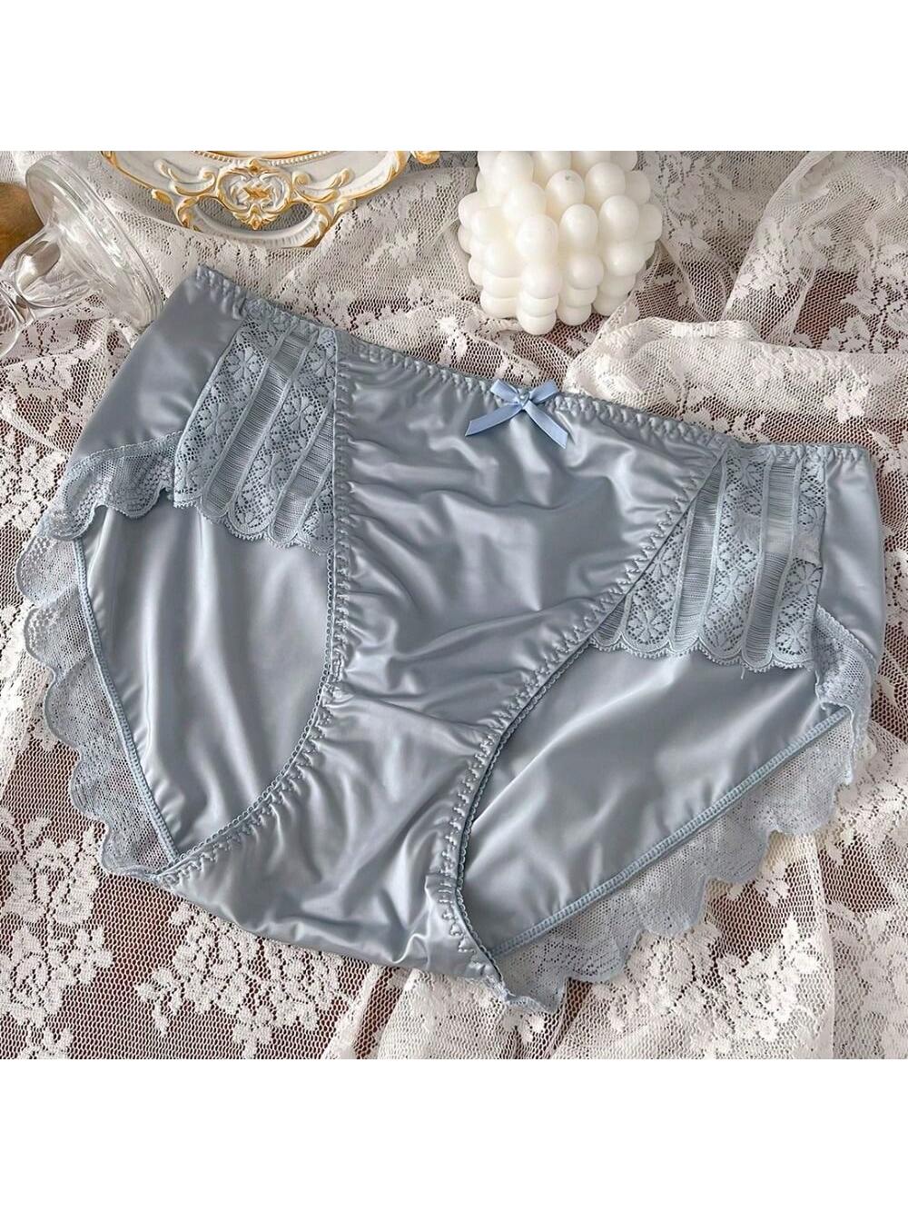 Soft Ice Silk Underwear Lightweight Satin Sexy Panties Lacy Panties Bow Lingerie Ruffle Panties for Women Smooth Briefs