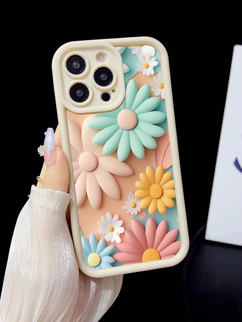 Summer 1pc White Anti-Drop Tpu Phone Case With Minimalist Colorful Flower Print Design Compatible With Iphone