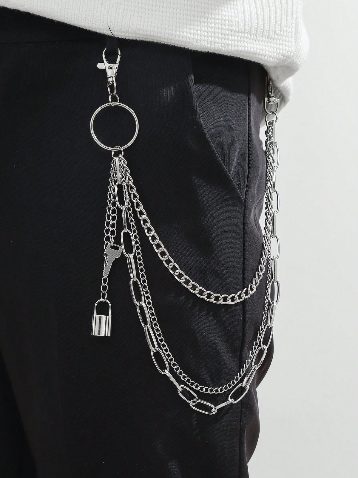 1pc Silver Tri-layer Metal Chain Key & Lock Pendant For Suit Pants & Trousers