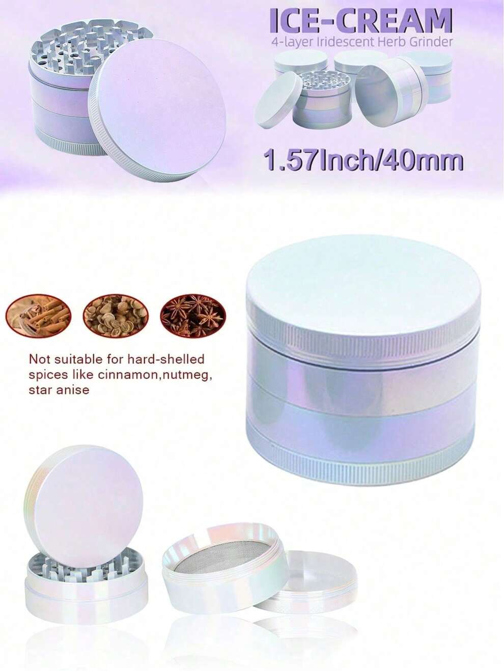 4-Layer Rainbow & Spice Grinder, Zinc Alloy Components With Nano Coating Surface, Diy Handheld Grinding Mill For Herbs And Spices, Diameter 5cm/1.96inch