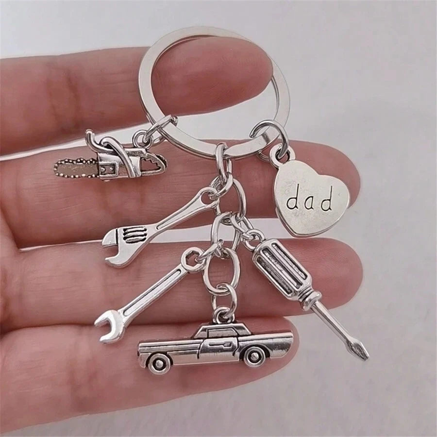 Street Handmade Dad Keychain Father's Day Gifts Car Lover Tools Dad Heart Pendant Mechanic Keychain Jewelry Souvenir Gifts