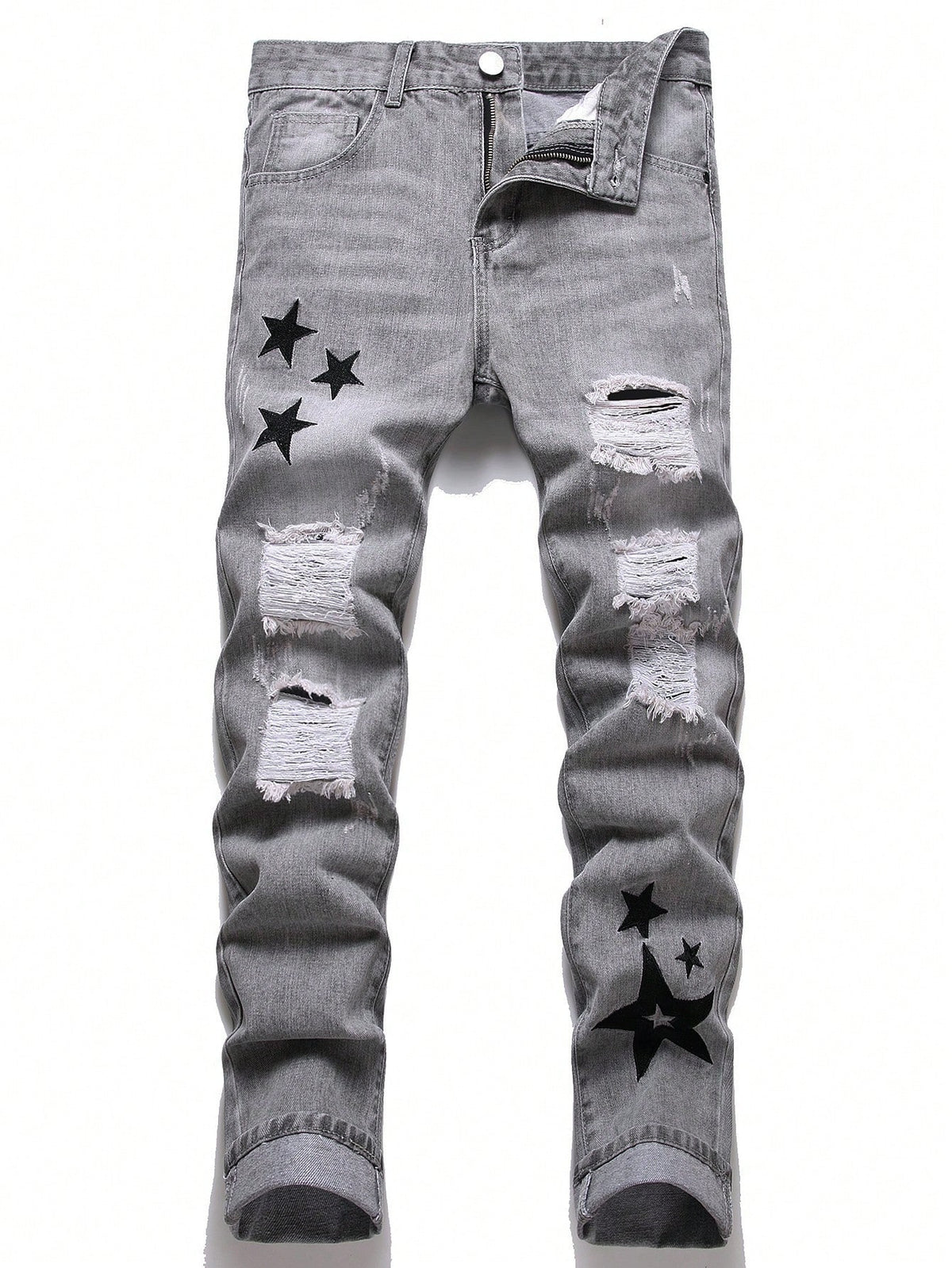 Men Star Print Ripped Jeans