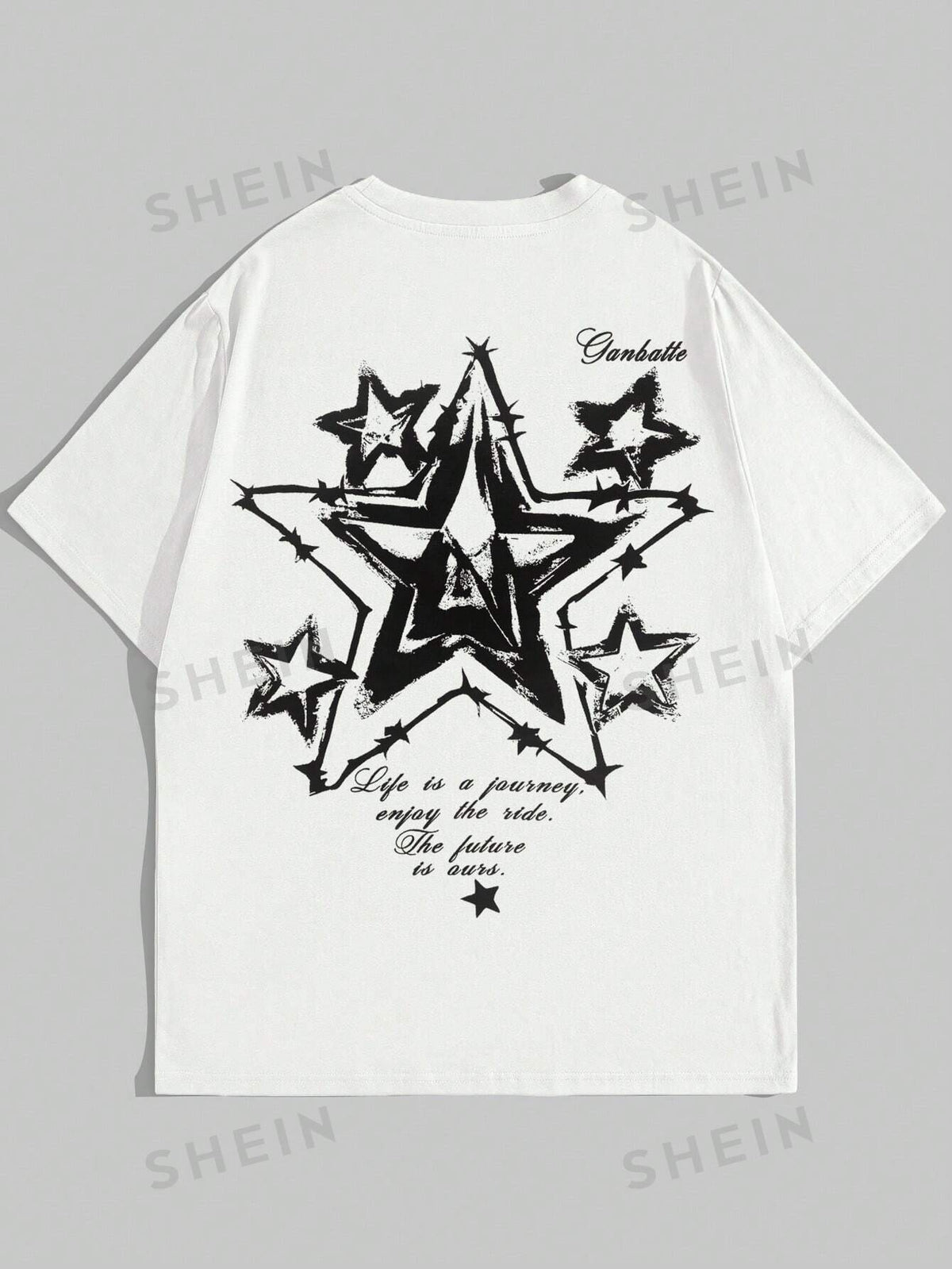 ROMWE Street Life Men's Round Neck T-Shirt With Slogan And Starry Pattern, School