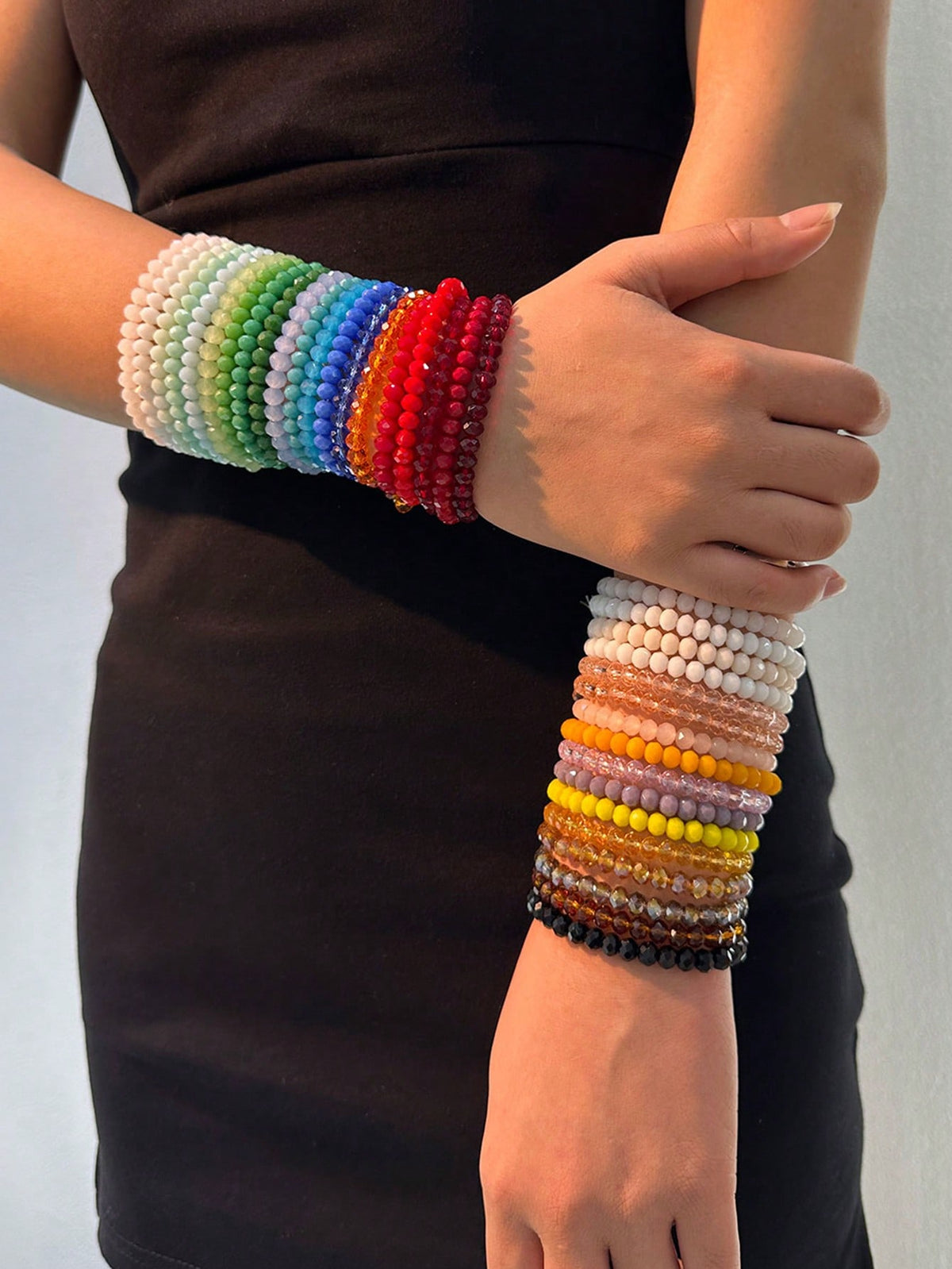 36pcs/set Multifunctional Bohemian Glass & Crystal Beaded Bracelets, Can Be Worn Together With Outfits