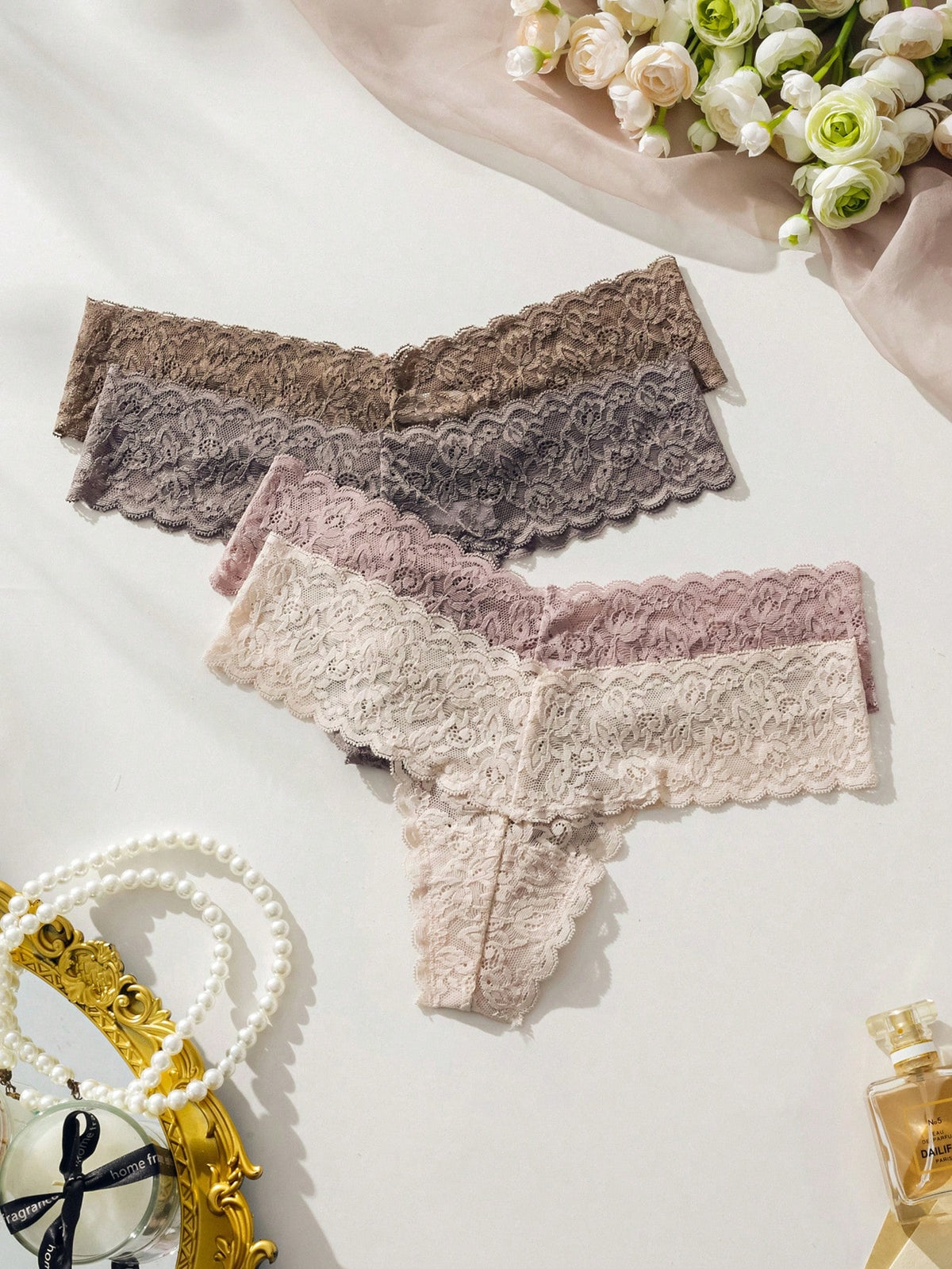 Seamless Lace Panties (4pcs/Set) Thongs Lingerie