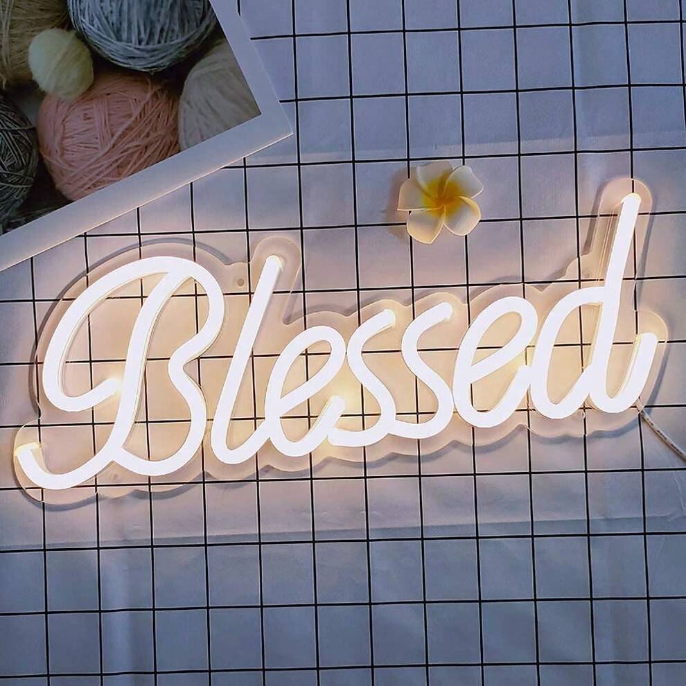 Blessing Neon Sign, Warm White Usb Powered Led Neon Light For Wall Art, Beautiful Led Neon Night Light For Bedroom, Warm White Sign For Wall, Office Decoration, Party, Girl Gift