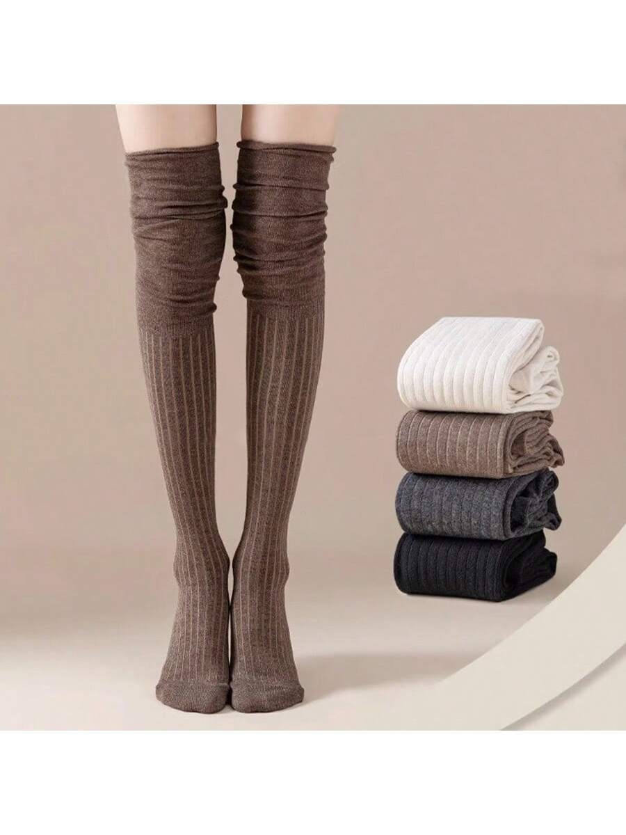 4pairs/set Women Over-the-knee Socks For Summer, Spring Or Autumn, Pregnancy, Anti-slip, Not Tight, Winter