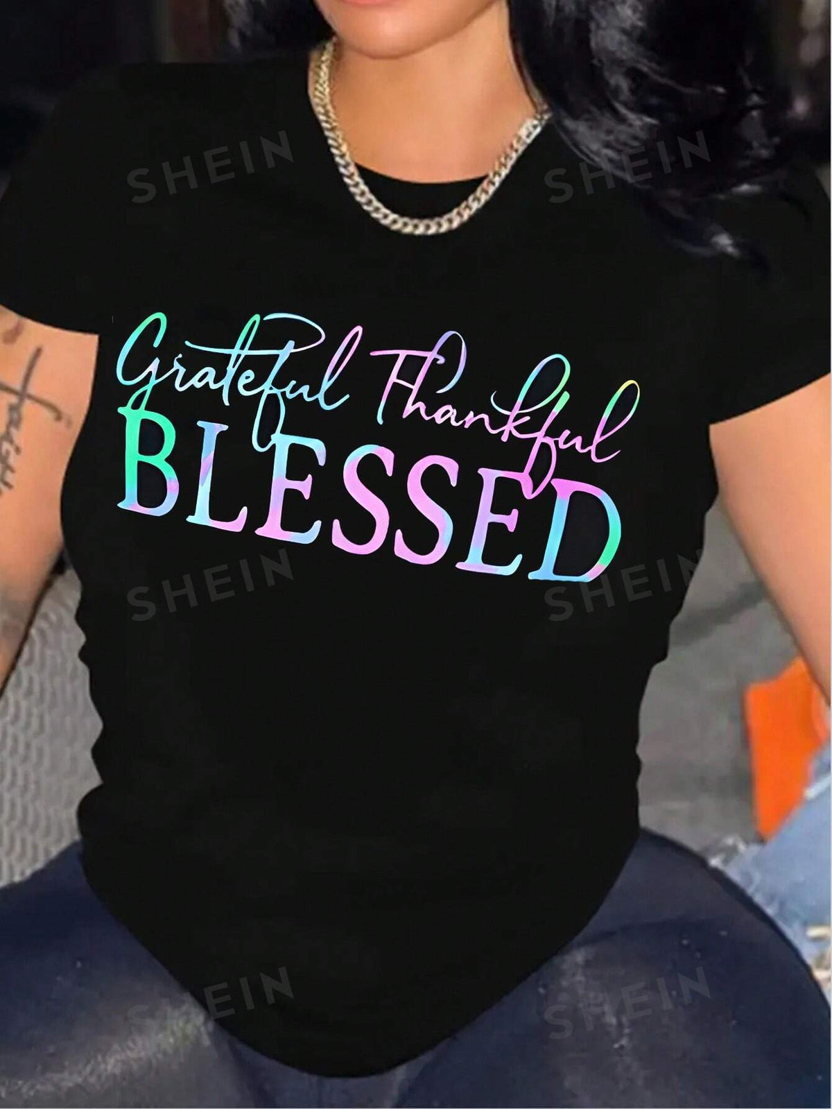 SHEIN Slayr Slogan Graphic Tee Grateful Thankful