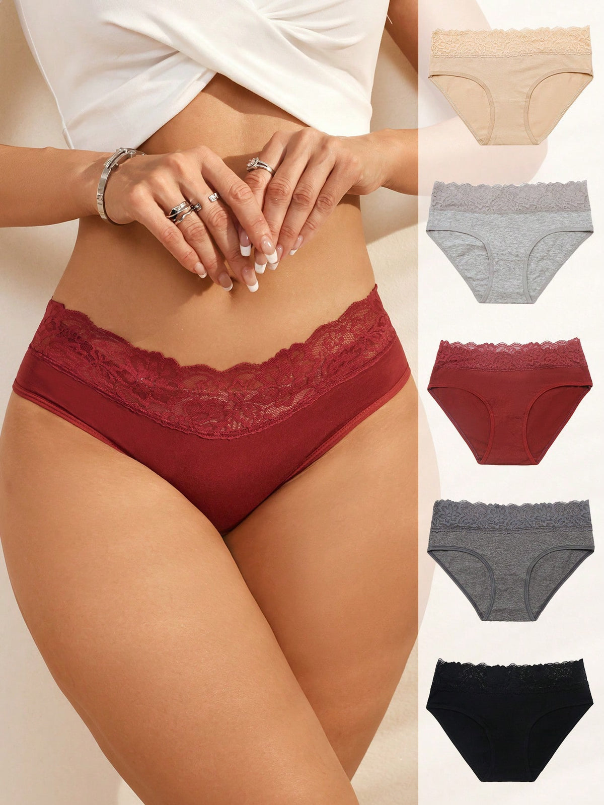 Shein Underwear&Sleepwear Basics 5pcs Contrast Lace Panty Lingerie