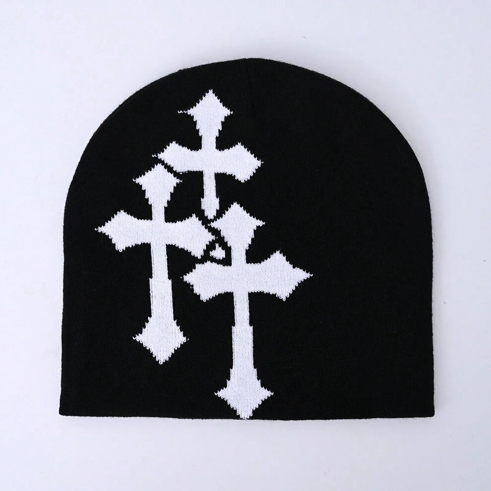 Street 1pc Y2k Style Cross Embroidery Casual Knit Hat, Unisex; Suitable For Outdoor Activities, Cycling, Traveling, Skiing, Etc.