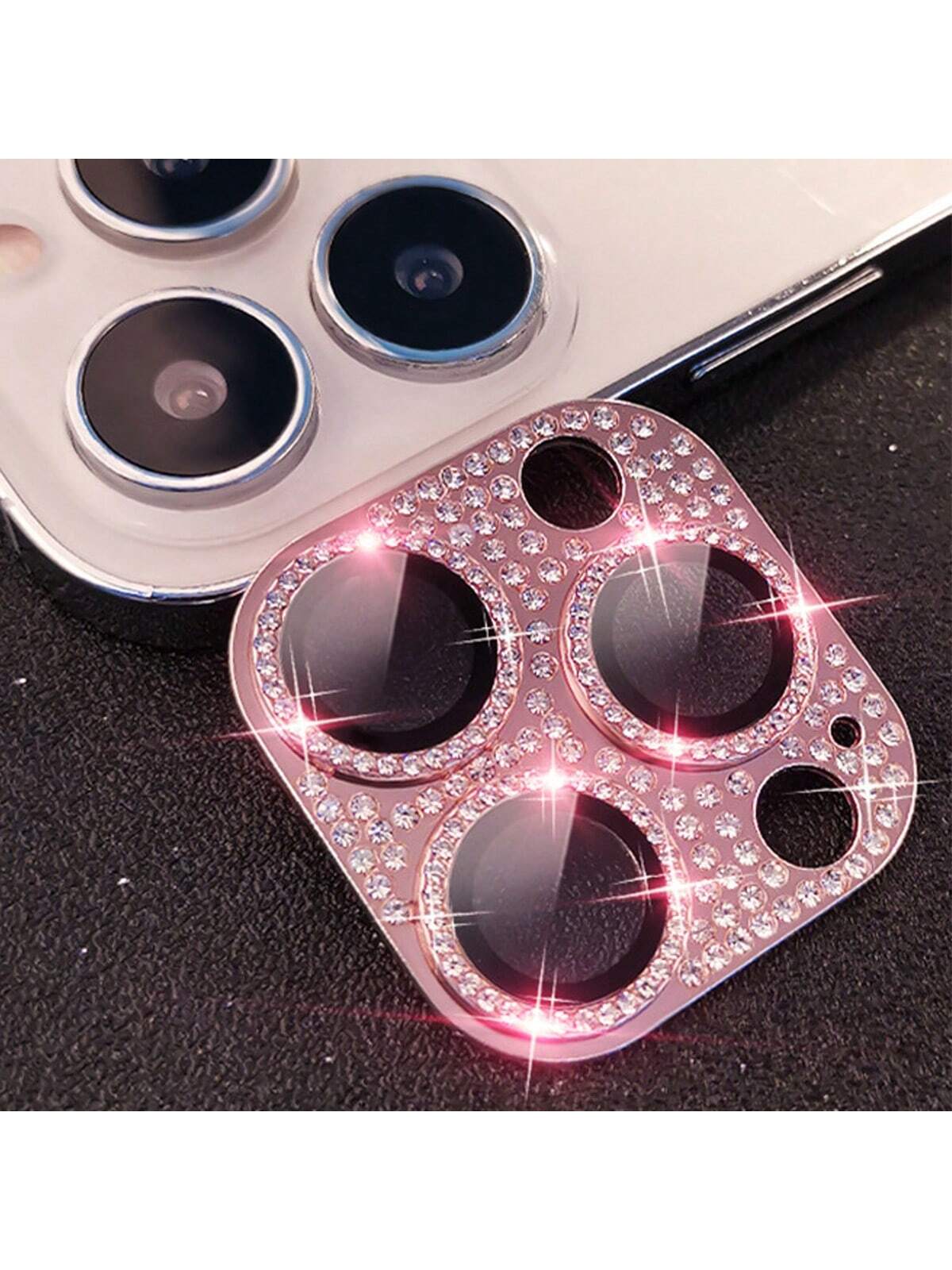 1pc Rhinestone Decorated Scratch-Resistant Camera Lens Protector Film Compatible With IPhone