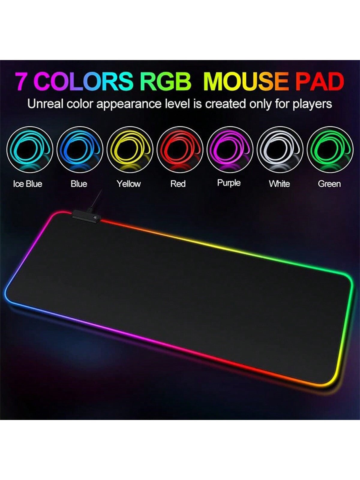 Gaming Mouse Mat Pad,Computer Keyboard Mousepad Mat with Waterproof Coating, Extra Large Extended Soft LED Mouse Pad with 7 Lighting Modes(31.5 x 11.8 Inch)