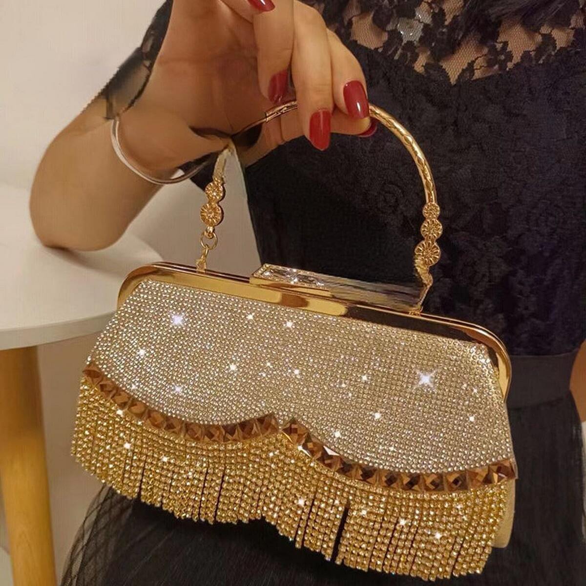 Women Banquet Handbags 2022 New Diamond-Studded Tassel Evening Bags Femme Wedding Purse Dress Beaded Party Clutch