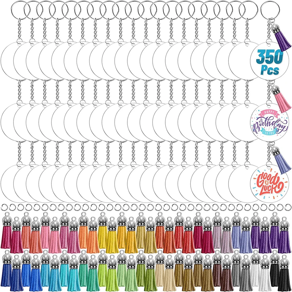 350pcs Blank Transparent Acrylic Keychains For Diy Creative Keyring, Pendant Decoration