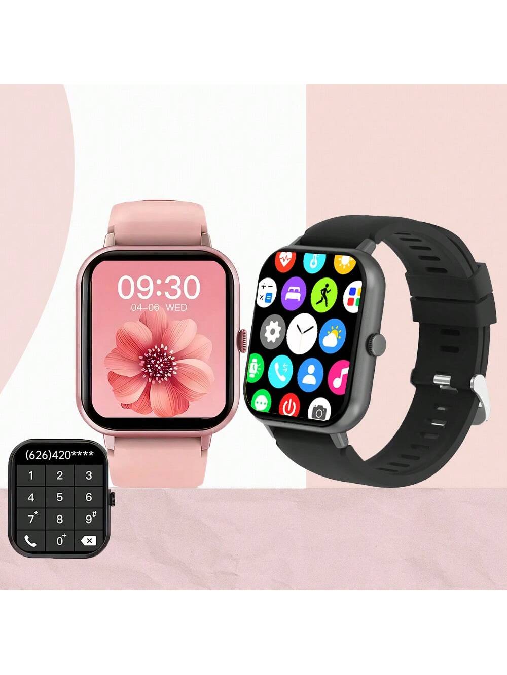 1pc 1.83-Inch Pink Silicone Strap Sports Alarm Clock Waterproof Heart Rate Monitor Square Dial Smartwatch With Bluetooth Connectivity, Unisex, Suitable For Daily Fashion, Compatible With Android IPhon