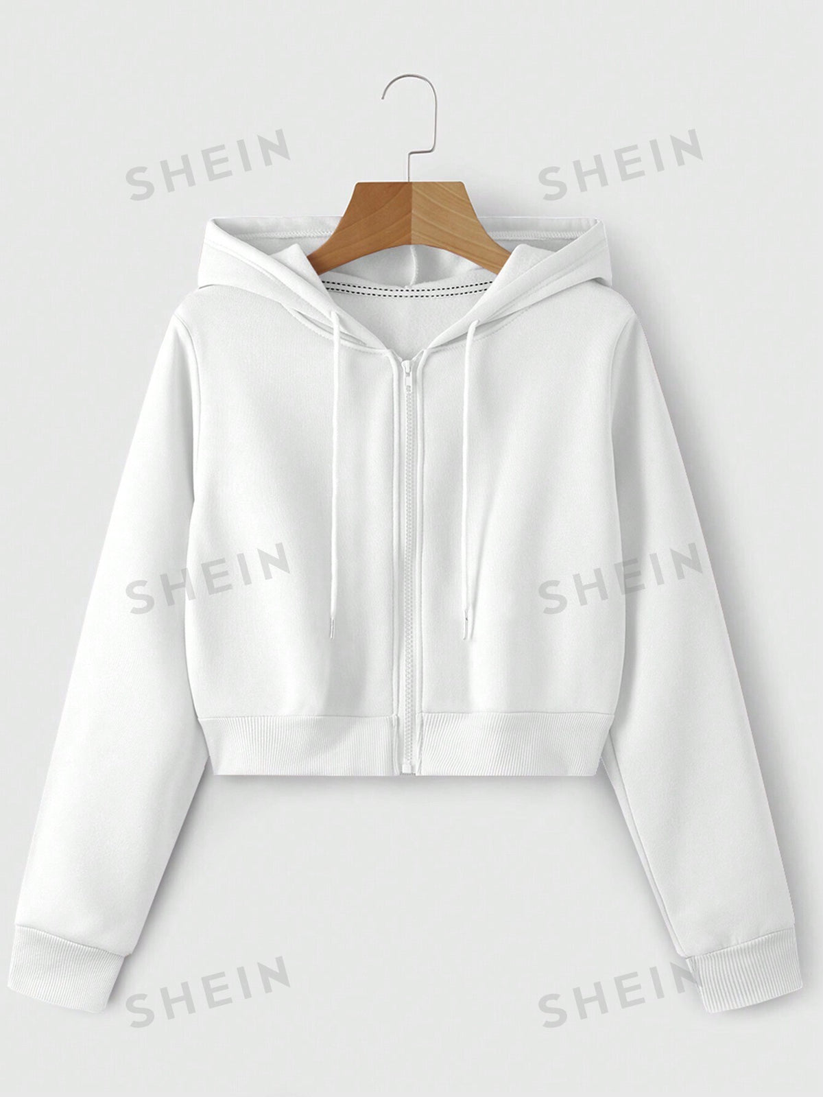 SHEIN EZwear Zip Up Drawstring Thermal Hoodie