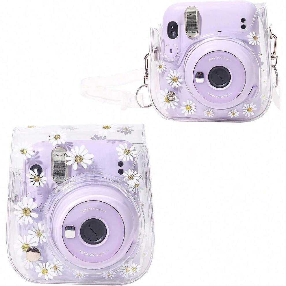 Camera Clear Case For Fujifilm Instax Mini 12/11/9/8 Instant Camera With Adjustable Shoulder Strap -Transparent Daisy(Pattern Random) , Pefect Best Funny Novelty & Gag Gifts