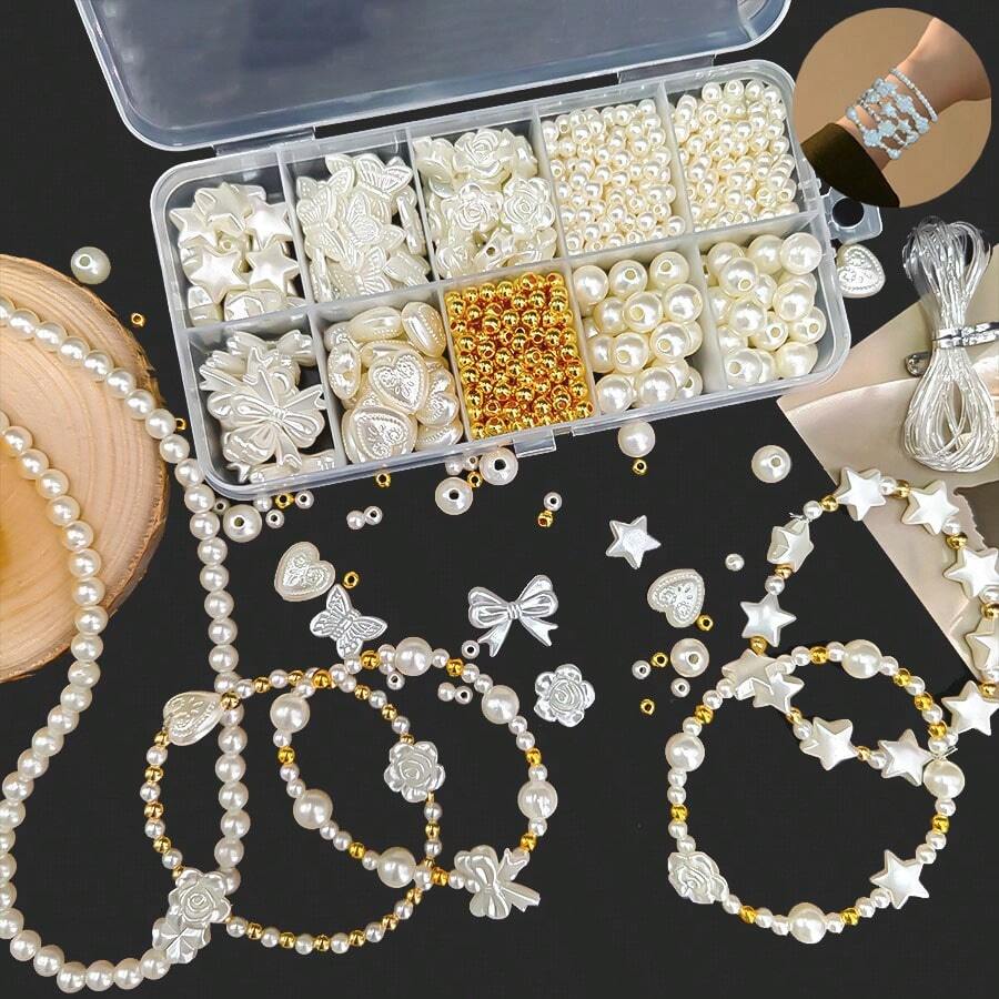 1box 400pcs Fashionable White Acrylic Bead Accessory Set For Ladies' Clothing & Accessories, Suitable For Diy Bracelet & Necklace Making, Daily Wear