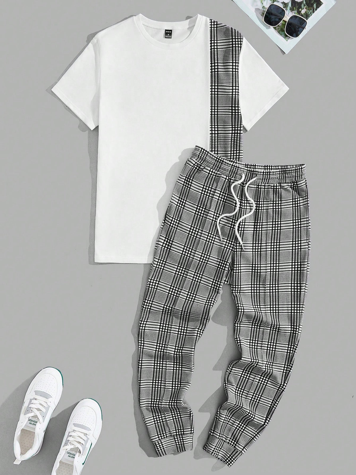 Manfinity Homme Men's Plaid T-shirt And Long Pants Set