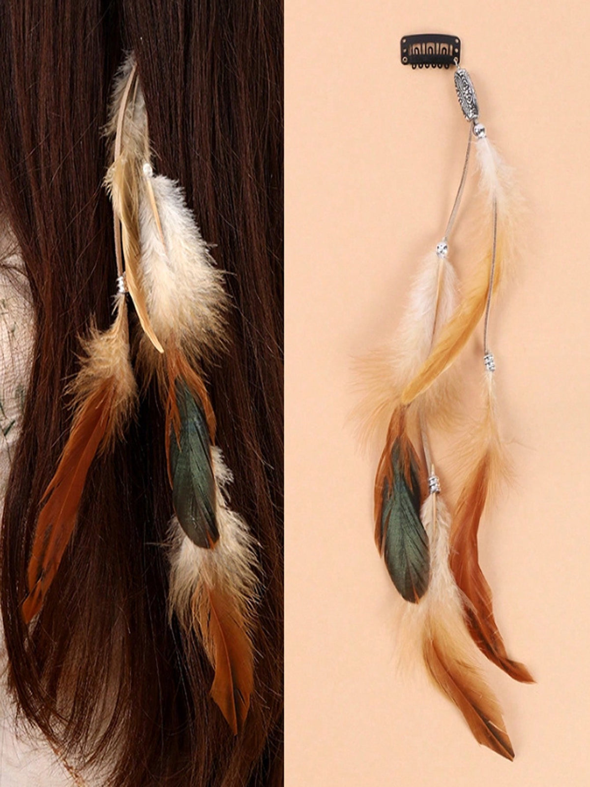 Bohemian Style Antique-Looking Synthetic Feather Hair Clip Hair Accessory Feather Ornament Boho