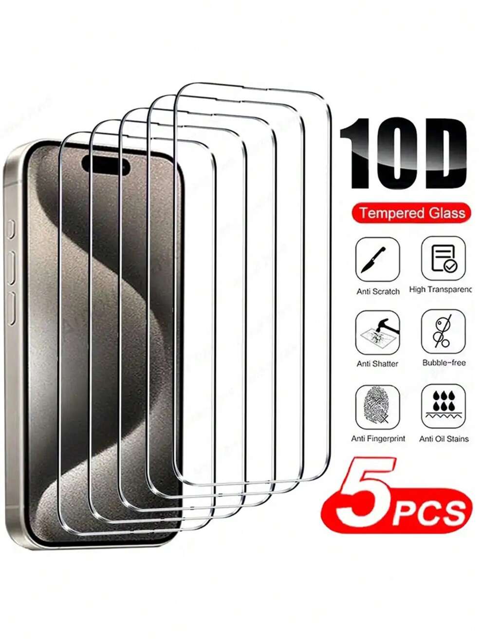 5Pcs Tempered Glass Compatible With IPhone 15 14 13 12 11 Pro Max X XS XR Mini 7 8 14 Plus Screen Protector Compatible With IPhone 14 15 Pro Max Glass