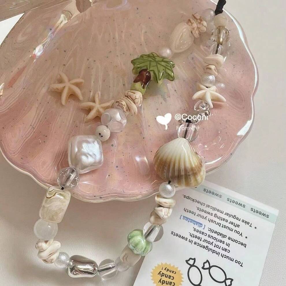 Summer Conch Shell & Beaded Diy Chain Strap For Mobile Phone & Camera & Wrist, Fresh Style