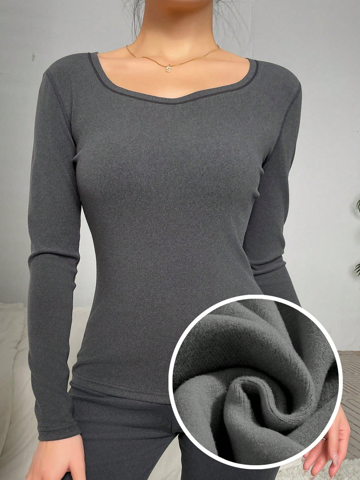 Solid Contrast Stitch Thermal Underwear Top