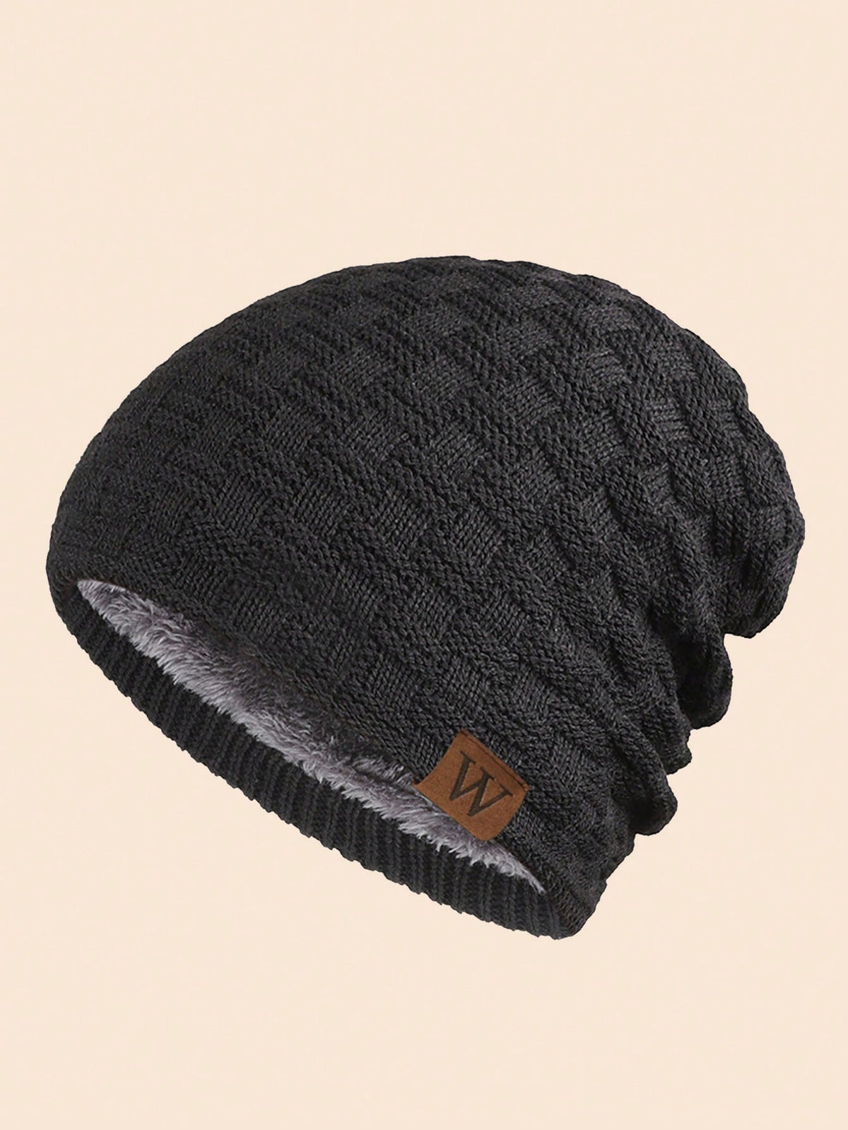 1pc Men's Autumn Winter Outdoor Warm Fleece Lined Knit Beanie Cap, Windproof For Daily Wear