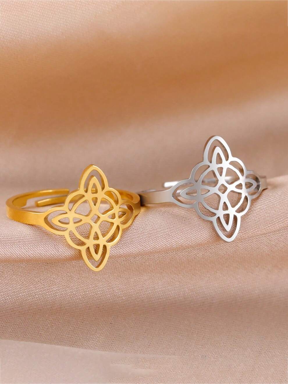 1pc Stainless Steel Women's Knot/Life Flower Design Adjustable Opening Ring, Creative And Delicate Jewelry, Suitable For Wedding Anniversary And Good Luck Charm Gift