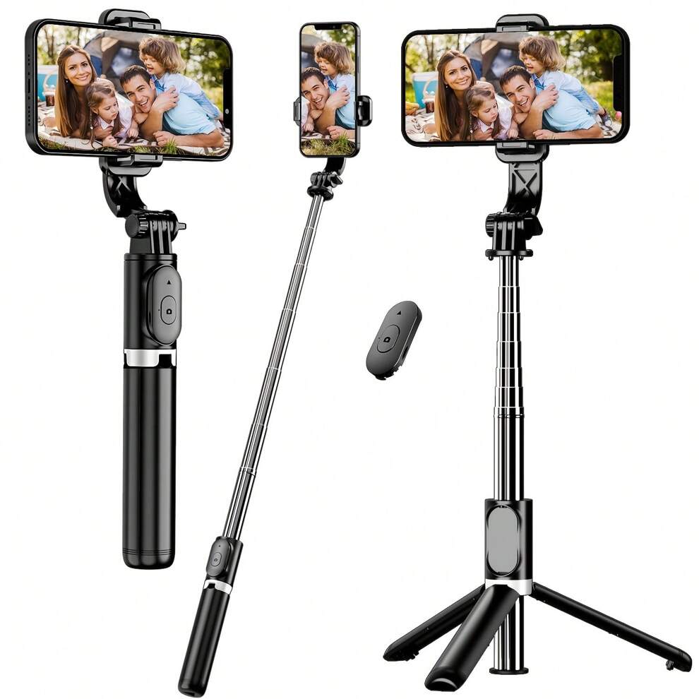 1pc Black Extendable Tripod Stand Portable Phone Selfie Stick, 360° Rotating And Anti-Shake, Compatible With IPhone/Samsung/Android Smartphones, Live Streaming And Photography