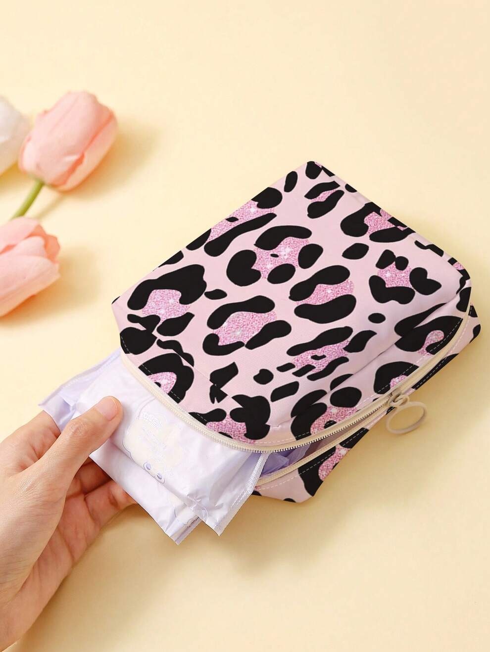 1 Pink Leopard Pattern Menstrual Pad Storage Bag Coin Bag Lipstick Cosmetic Bag Sanitary Napkin Storage Bag Leopard Print Leopard Bag Mini Makeup Bag Sanitary Bag Period Bag Pad Bag Napkin Pouch Gift