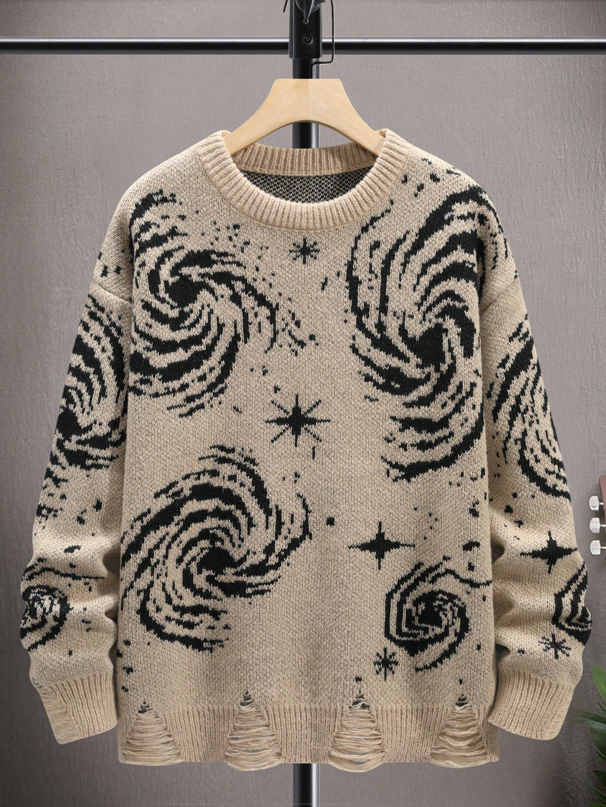 Manfinity Men Star Pattern Ripped Drop Shoulder Sweater