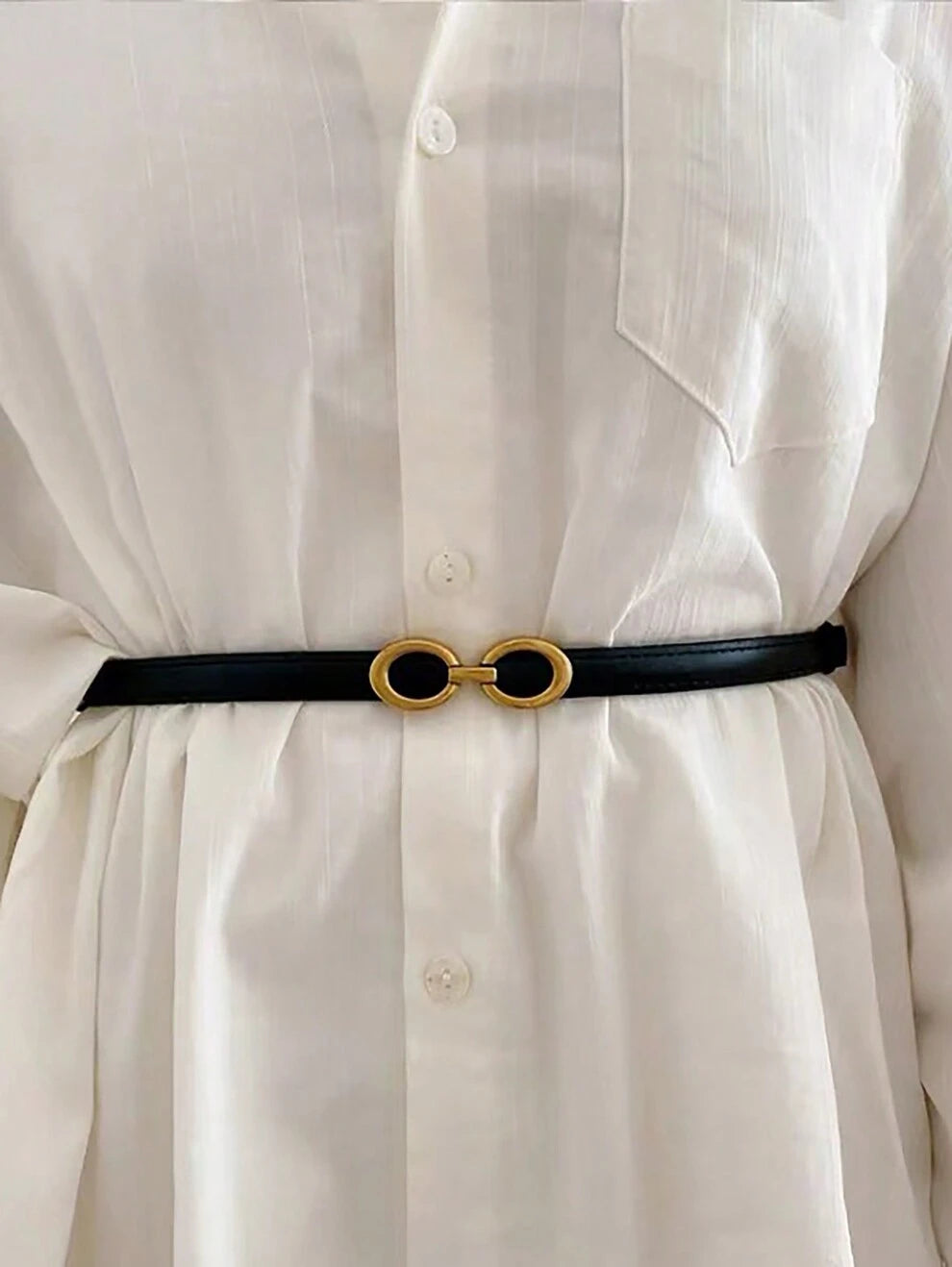 Elegant Fashionable Black Ladies' Waist Belt With Buckle Closure