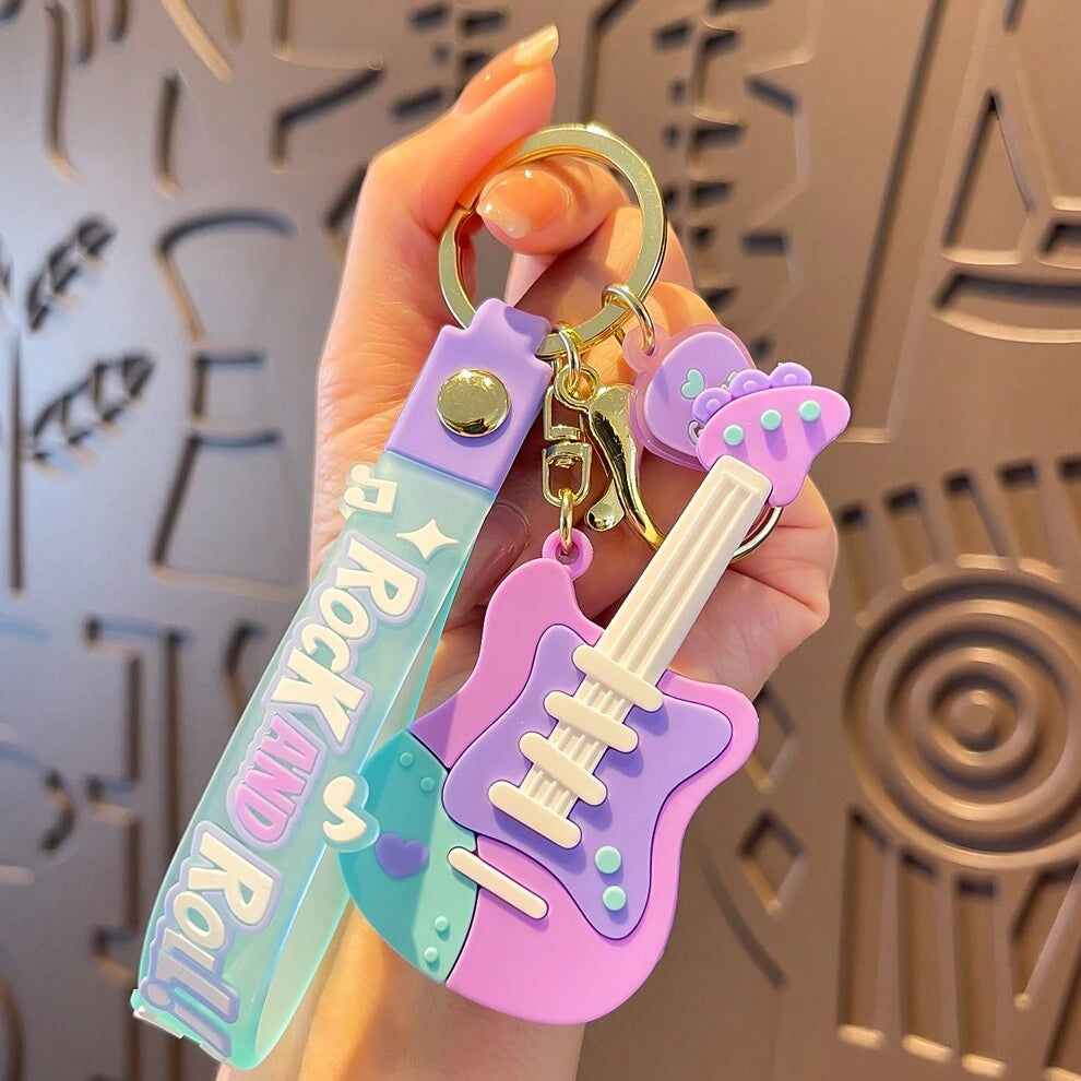 1pc Creative Guitar Shaped Keychain For Car Keys Bags Gifts Couples Car Accessories Women Key Chain Charms Cute Stuff Wristlet Keychain