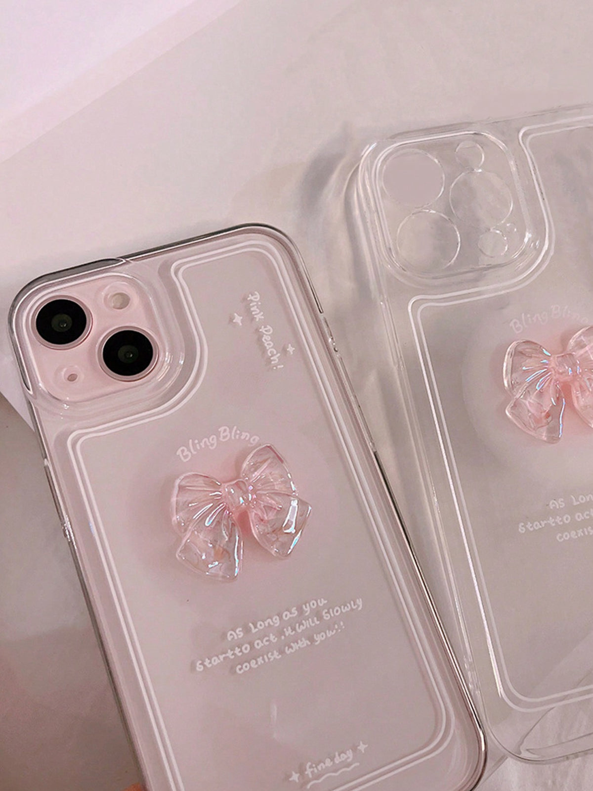 Basic Bow Letter Print Fashion Trendy Unique Crystal Heart Edged White Mobile Phone Case