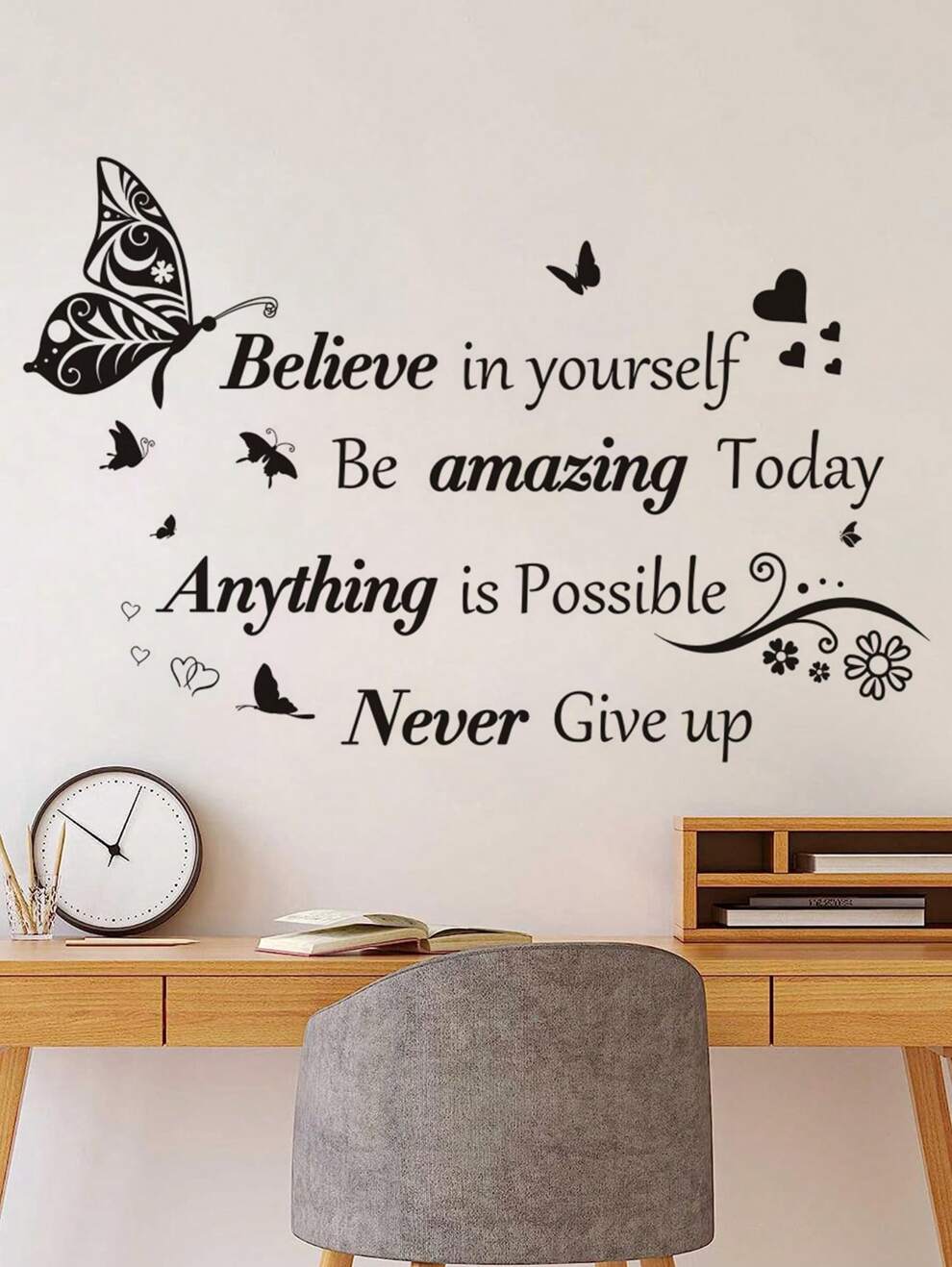 Inspirational Quotes Wall Decals Large Removable Motivational Saying Wall Stickers Positive Lettering Butterfly Sticker for Classroom Home Bedroom Family Office Wall Art Decor