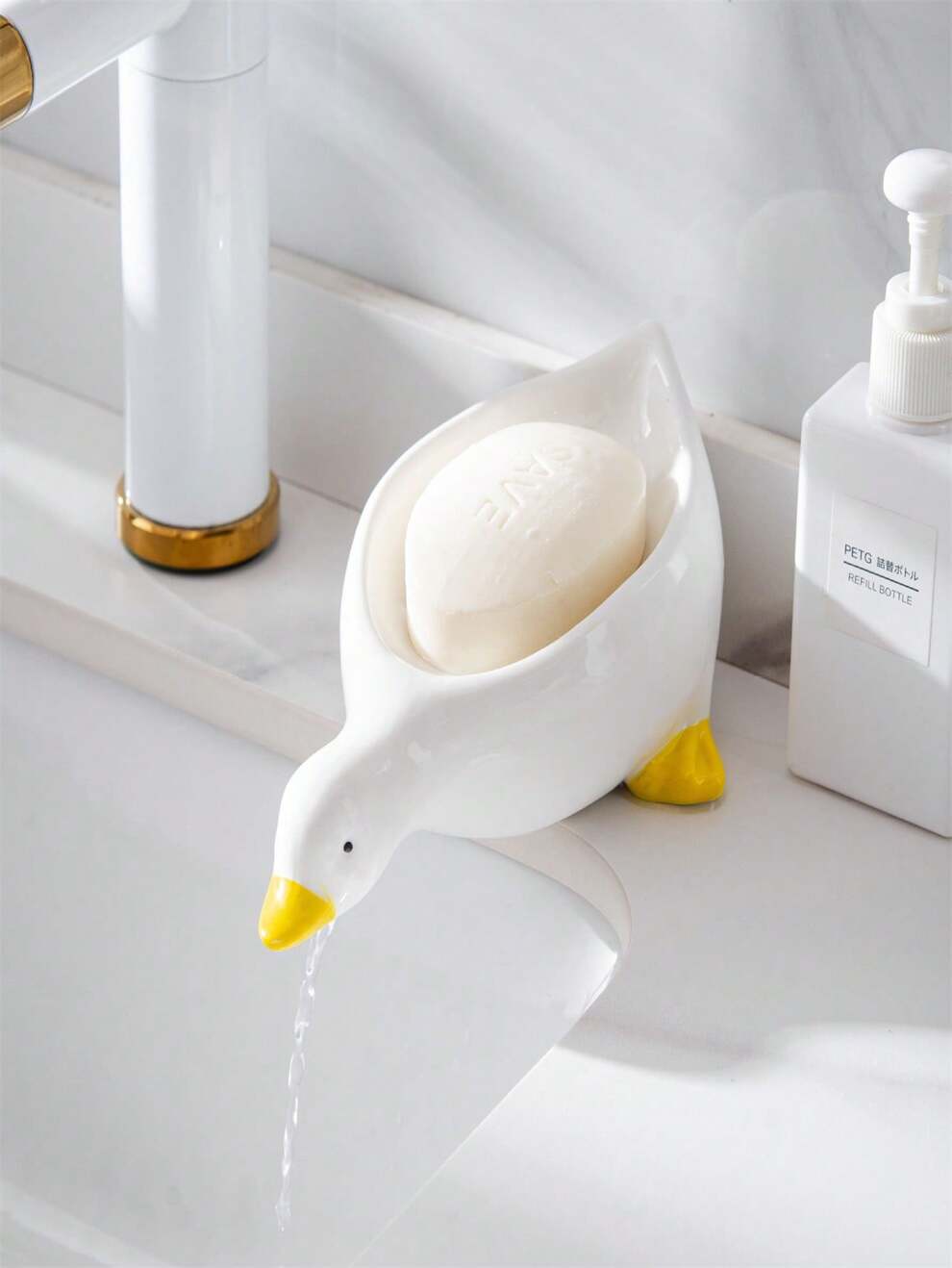 1pc Duck Soap Dish With Drainage For Home Bathroom Sink Storage Organizer, White