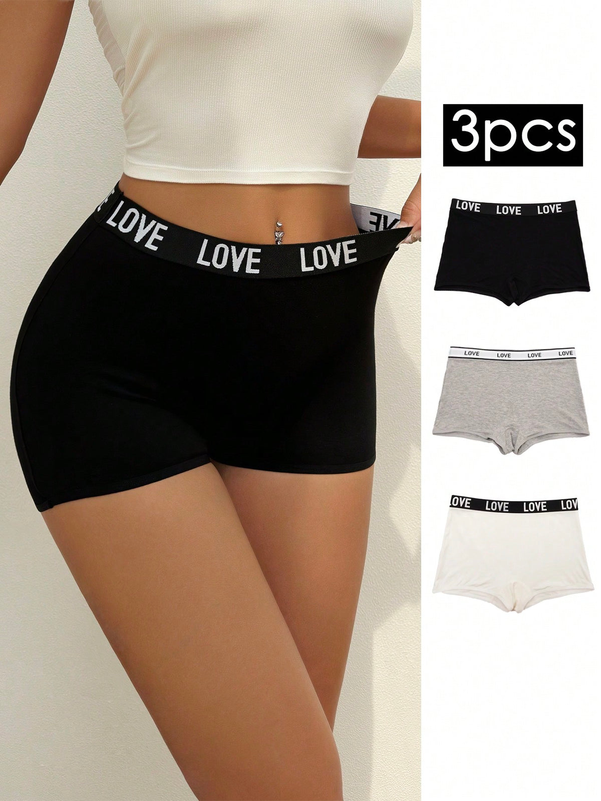 3pcs/Pack Women Seamless Comfortable Breathable Mid-Waist Boxer Briefs Sports