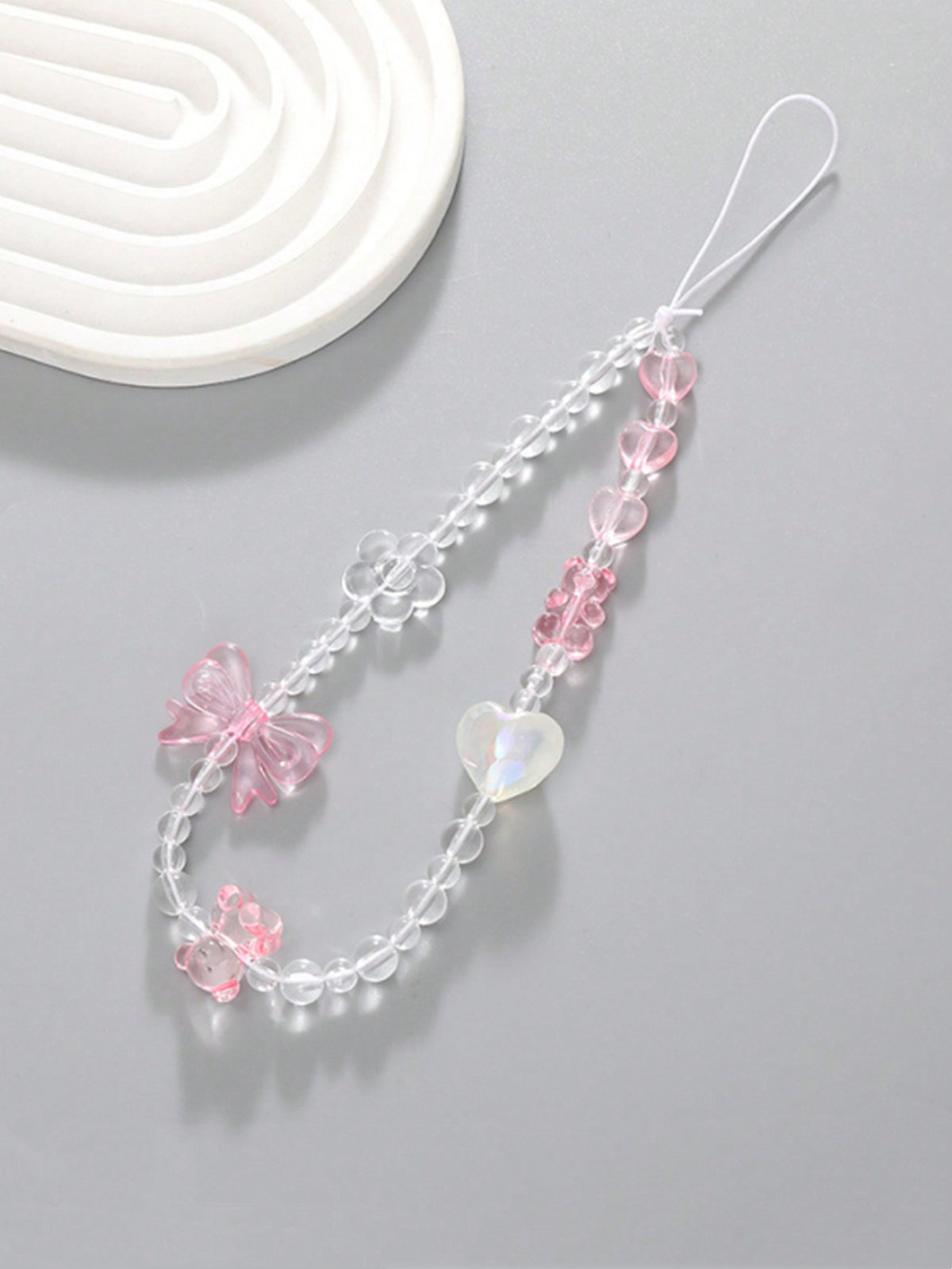 Pink Bow & Beaded Mobile Phone Charm