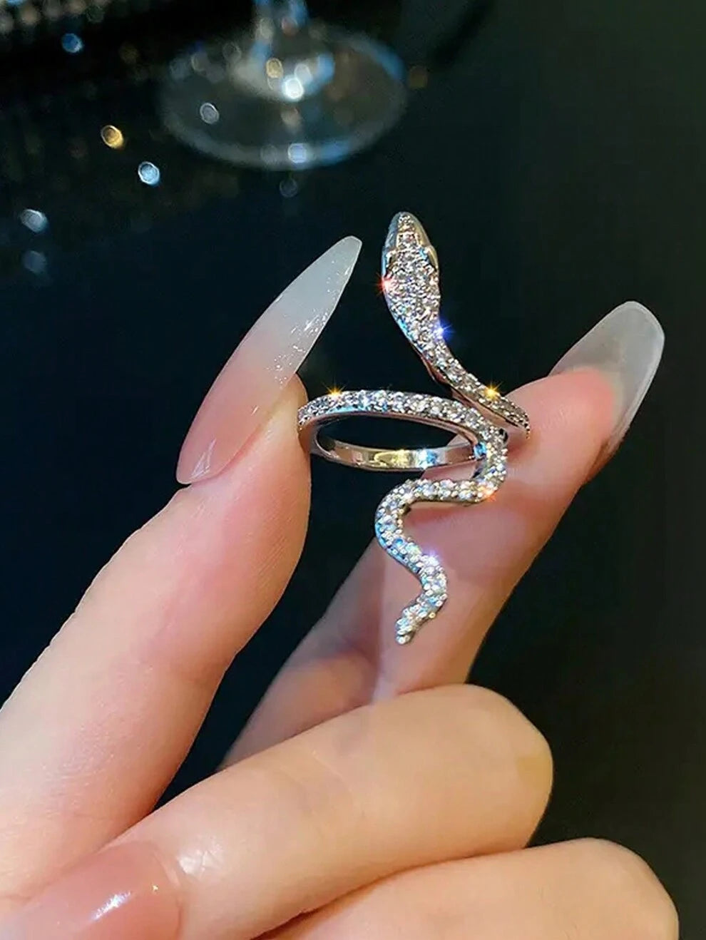 Gothic Shining Snake Ring Inlaid Adjustable Cuff Ring Unique Jewelry For Men And Women Special Party Decor