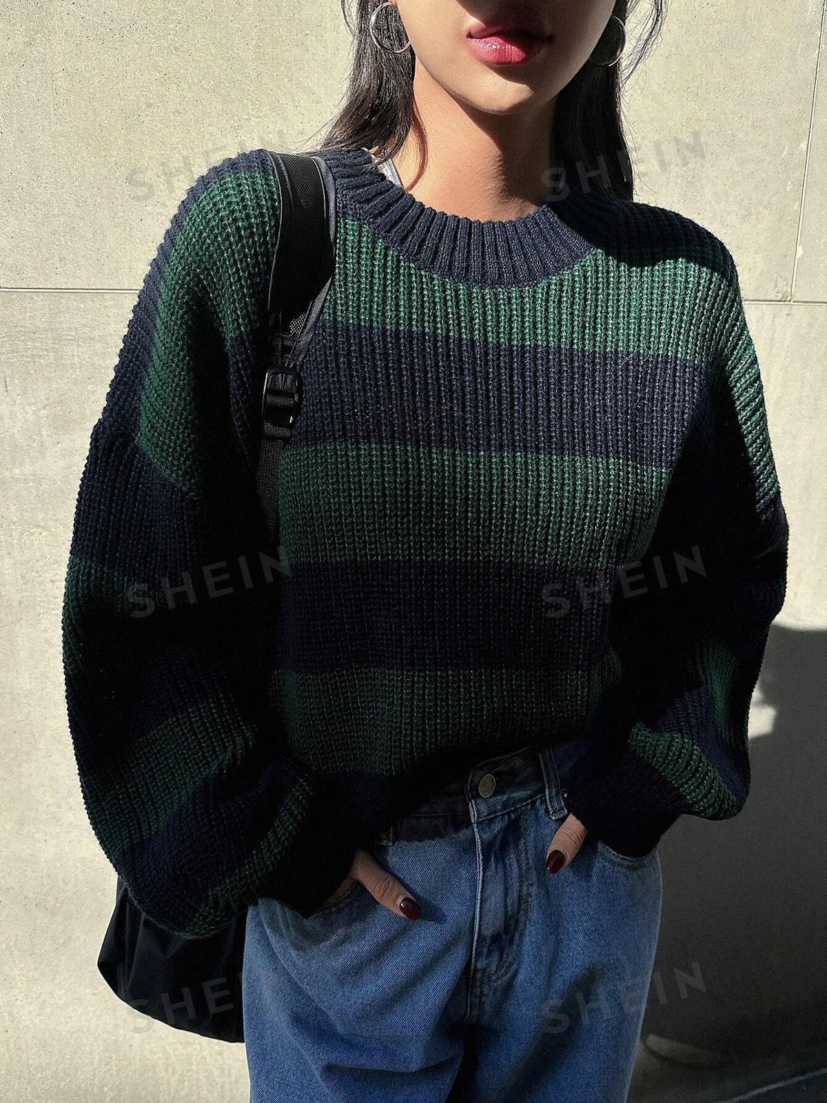 DAZY Solid Drop Shoulder Ribbed Knit Sweater