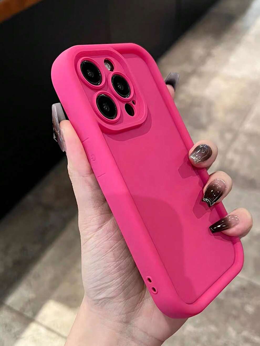 1pc Pink Personality Ladder Texture Camera Protection Silicone Shockproof Phone Case Compatible With IPhone