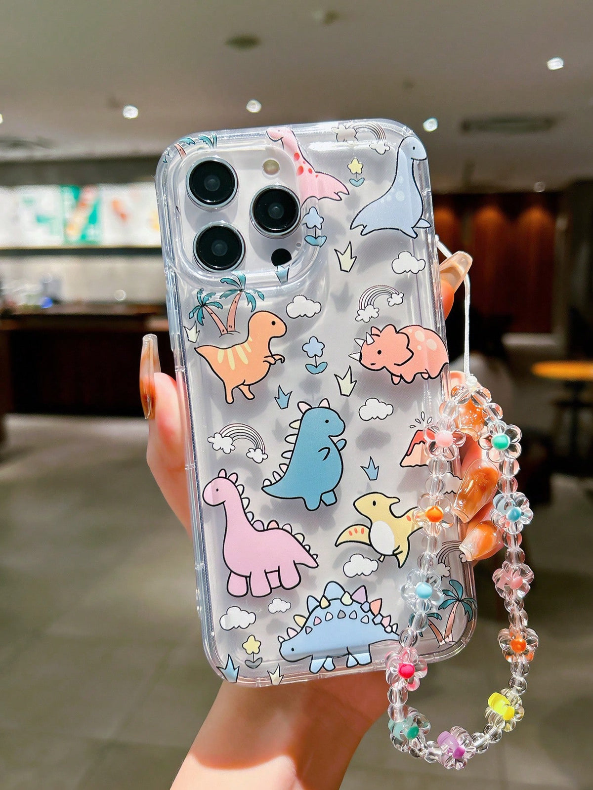 1pc Transparent TPU Dinosaur Zoo Hand Strap Phone Case Creative Anti-Drop Protective Cover Compatible With IPhone With Lens Protection