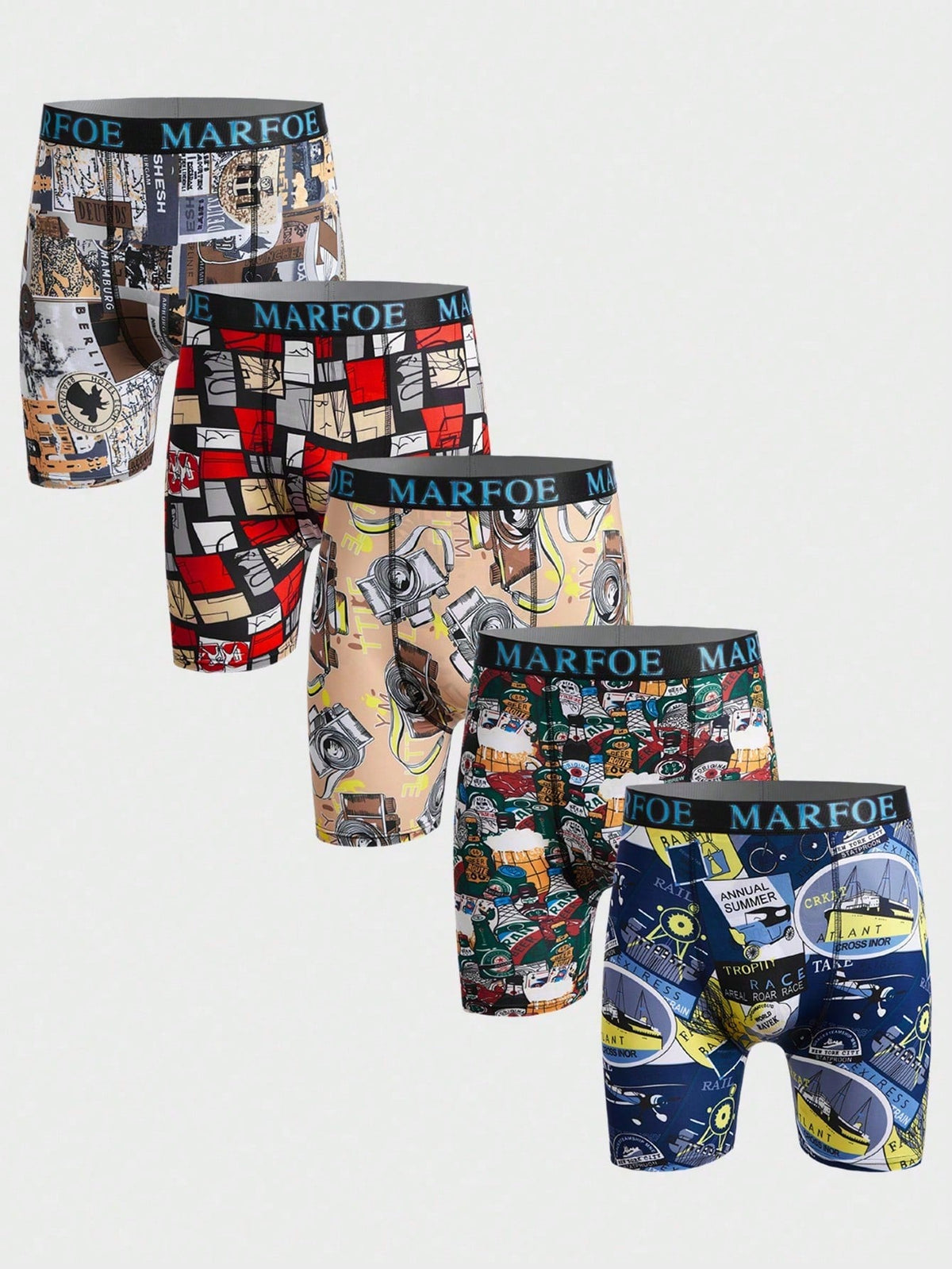 Shein Underwear&Sleepwear Basics Men 5pcs Letter & Cartoon Graphic Boxer Brief